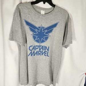 Marvel Captain Marvel Grey w/ Blue Graphic Tee Shirt Size Large